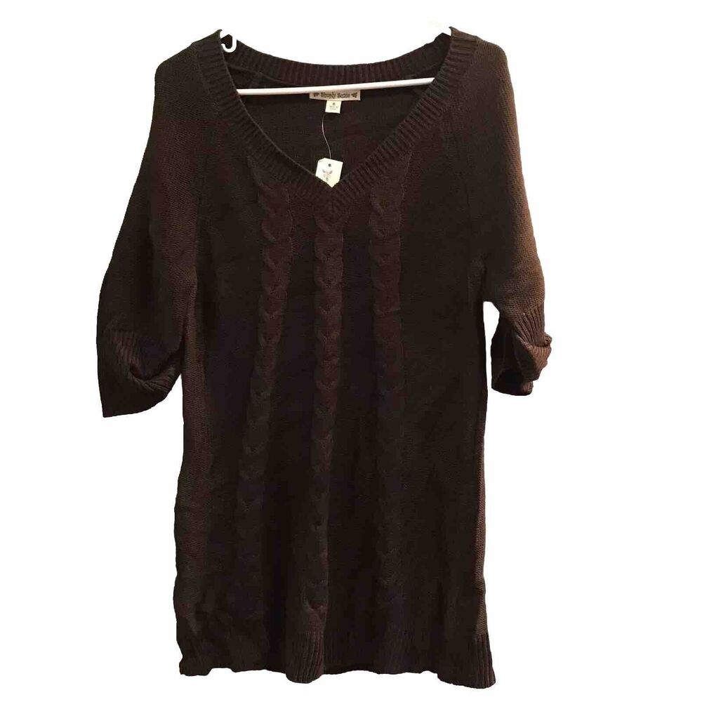 Simply Suzie Sweater Knit Top Womens Size S Small Brown New Short Sleeve Gift